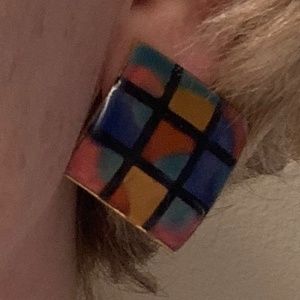 Square metal earrings with multiple colors-great for fall